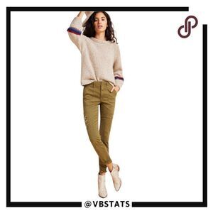 Anthropologie Austen Embroidered‎ Utility Pants Size 26 in Olive Green